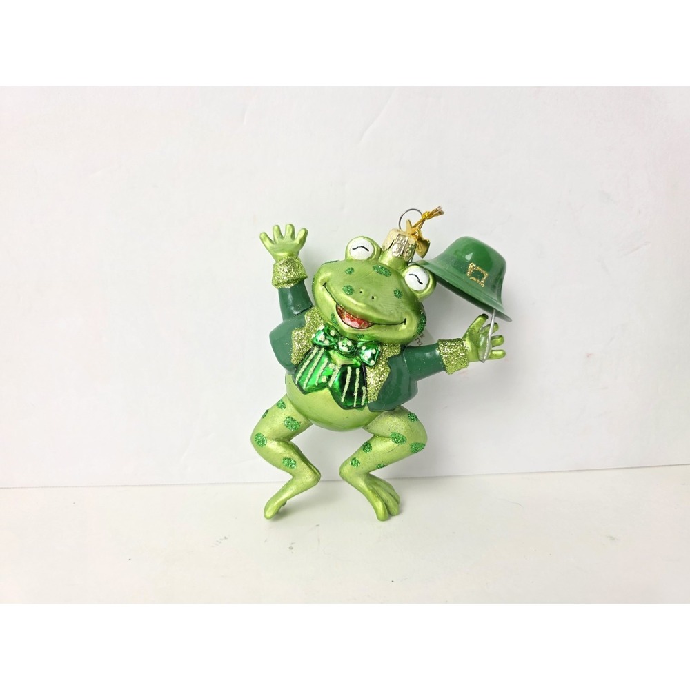 Kurt Adler Glass frog ornament Christmas St Patrick's Day Irish Noble Gems